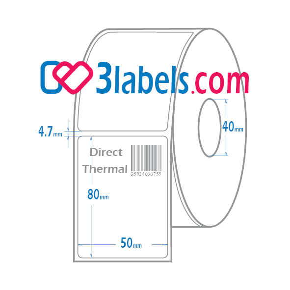 3labels бели етикети от хартия за термодиректен (direct thermal ECO) печат 50х80 мм
