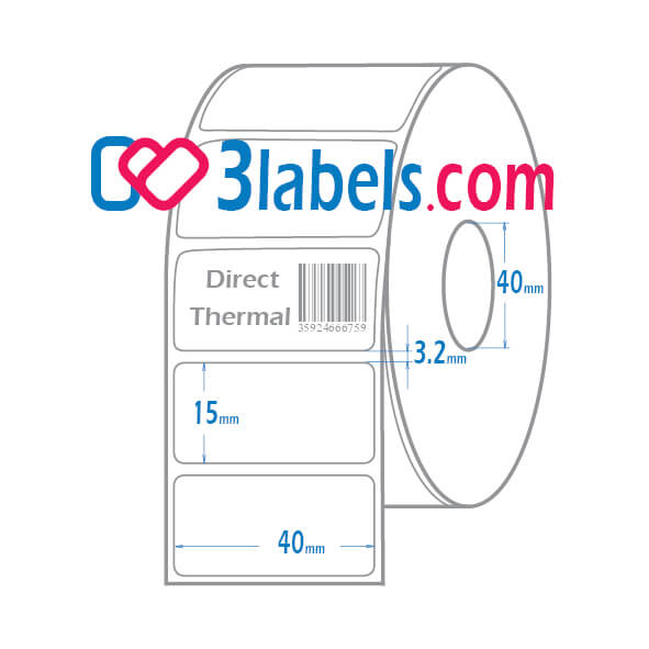 3labels бели етикети от хартия за термодиректен (direct thermal ECO) печат 40x15 мм