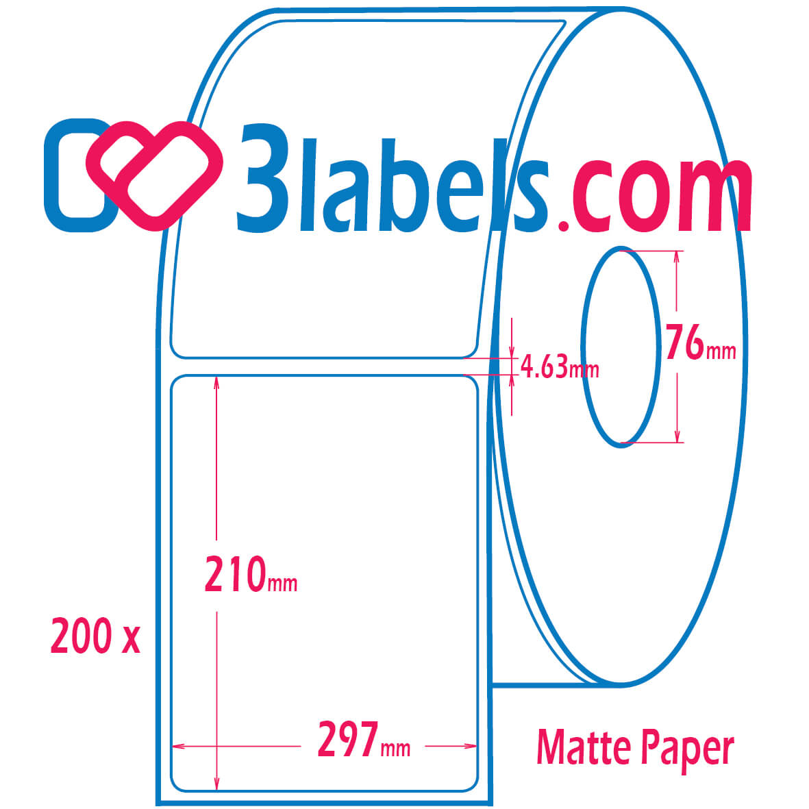 210x297mm paper premium matte 3labels матови бели етикети от премиум хартия за инкджет (inkjet) печат 210х297 мм, 200 бр. - Image 1