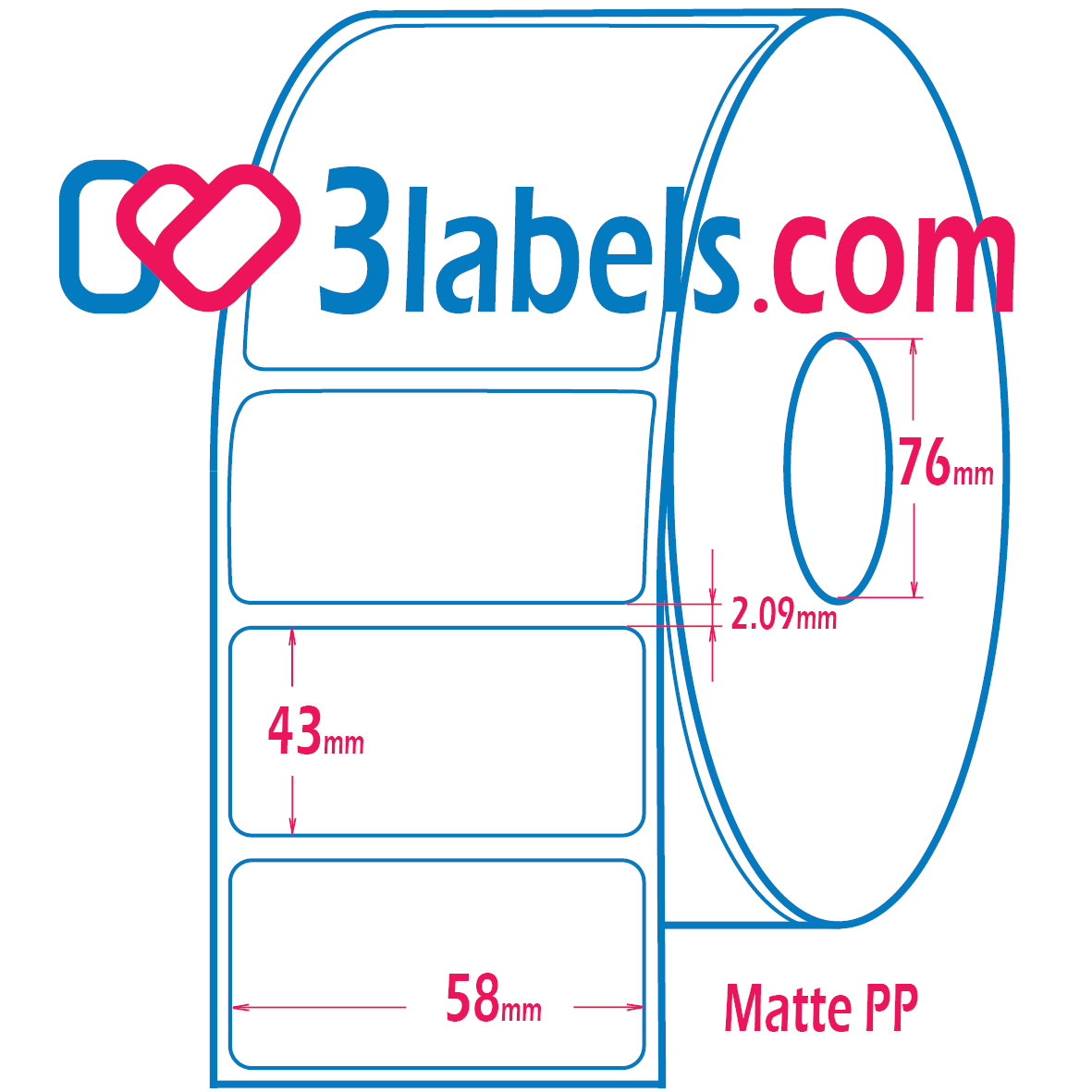 58x43mm-inkjet-3labels (1) 3labels etichette a getto d'inchiostro in PP (polipropilene) opaco premium 58x43 mm, 1500 pz. - immagine 1