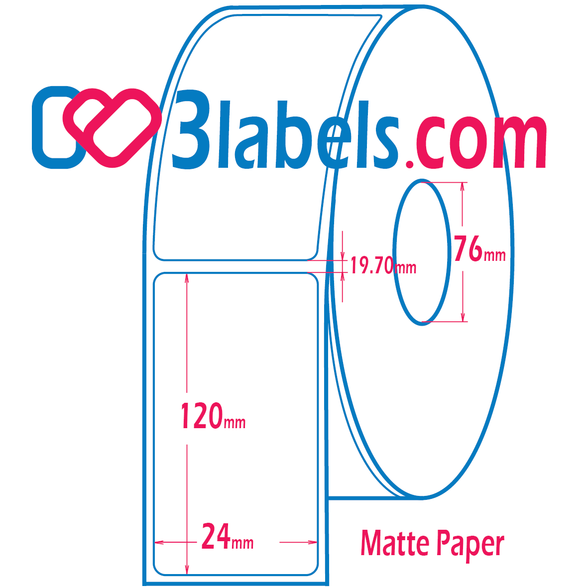 24x120mm-inkjet-3labels (3) 3labels etichette bianche opache in carta premium per la stampa a getto d'inchiostro 24x120 mm, 450 pz. - immagine 1