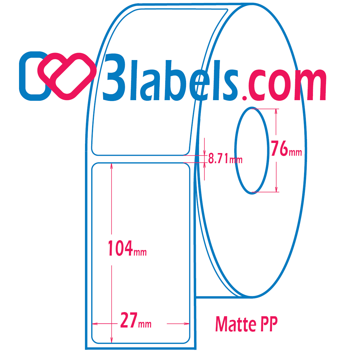 27x104mm-inkjet-3labels (1) 3labels etichette premium in PP (polipropilene) bianco opaco per stampa a getto d'inchiostro 27x104 mm, 600 pz. - immagine 1