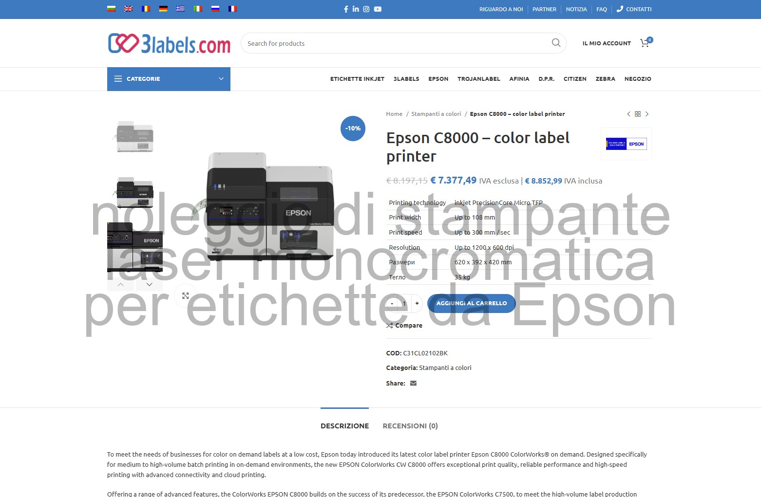 noleggio di stampante digitale a colori per etichette da Epson