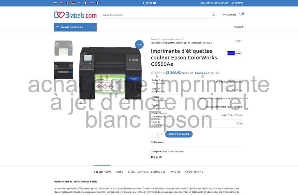 commande d’une imprimante à rouleau couleur économique Epson