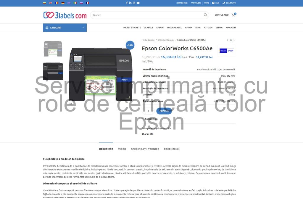 închiriere imprimantă color ieftină pentru etichete de la Epson