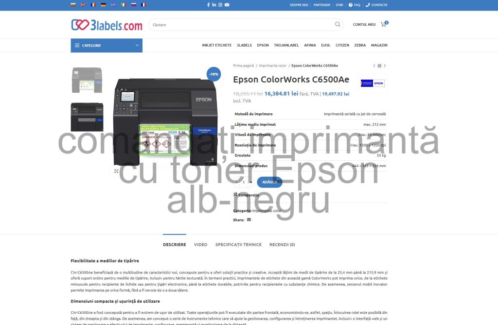 comandă imprimantă de etichete alb-negru ieftină de la Epson