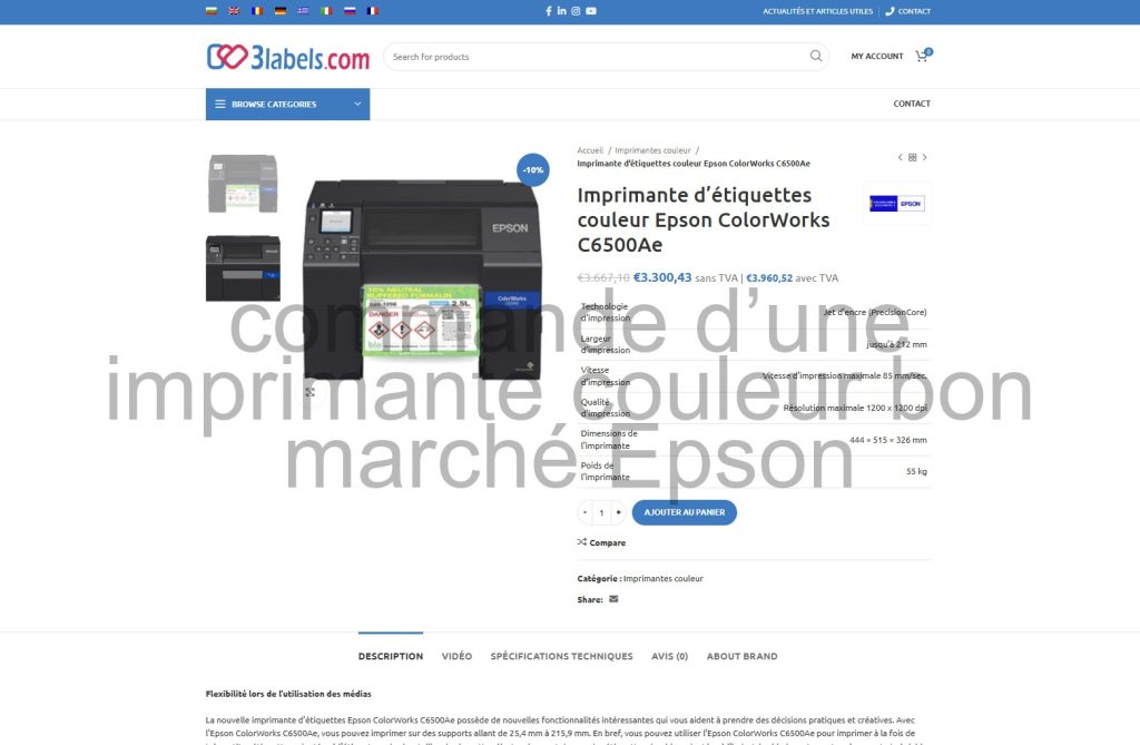 achat d’une imprimante d’étiquettes noir et blanc à jet d’encre Epson